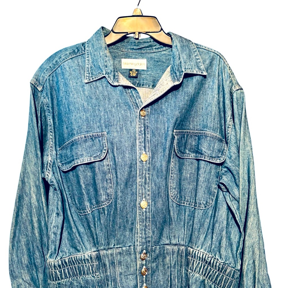 Vintage Bloomingdales Denim Dress Long Sleeve 14 Large Pockets USA - Picture 3 of 6